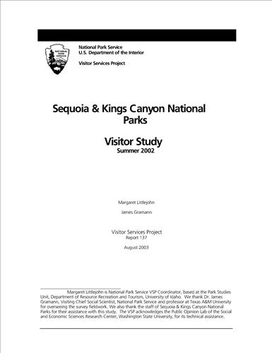 Sequoia & Kings Canyon National Parks Visitor Study: Summer 2002