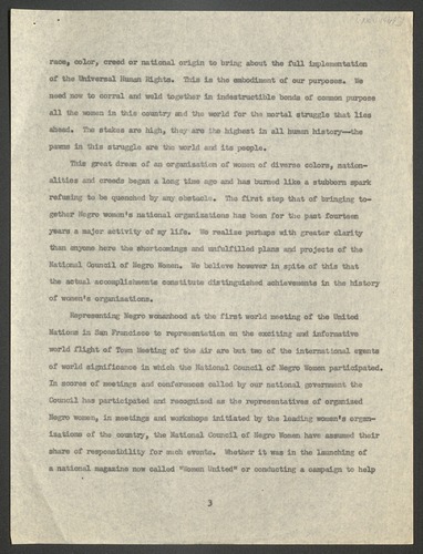 National Council of Negro Women, Reports, Speeches, 1949