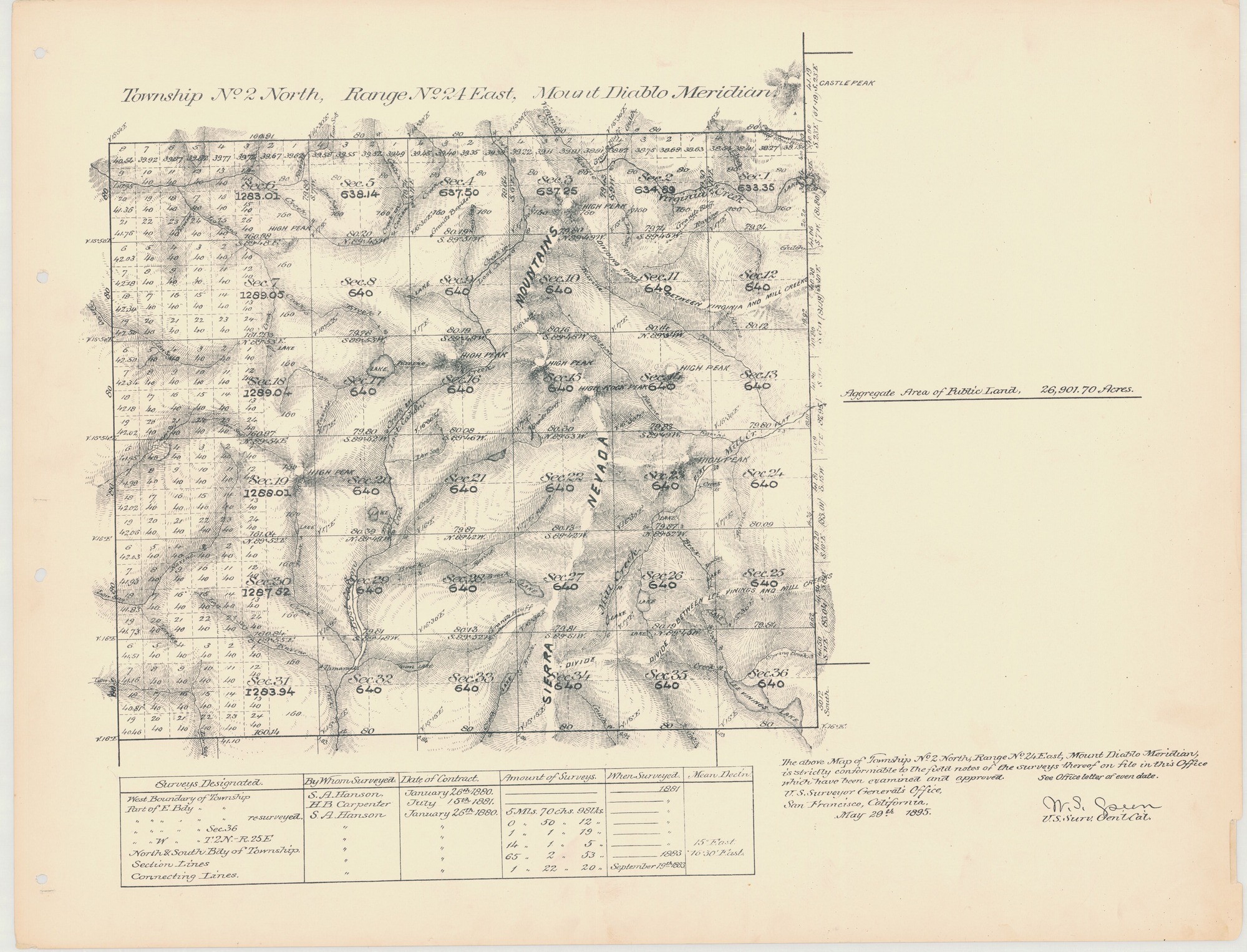 Map of Township No. 2 North, Range No. 24 East, Mount Diablo Meridian Survey