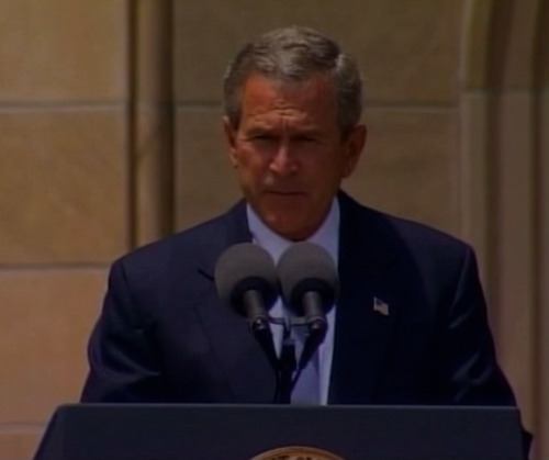 Screenshot from a video of President George W. Bush during his speech at the Grand Opening of Brown v. Board of Education National Historic Site in 2004.