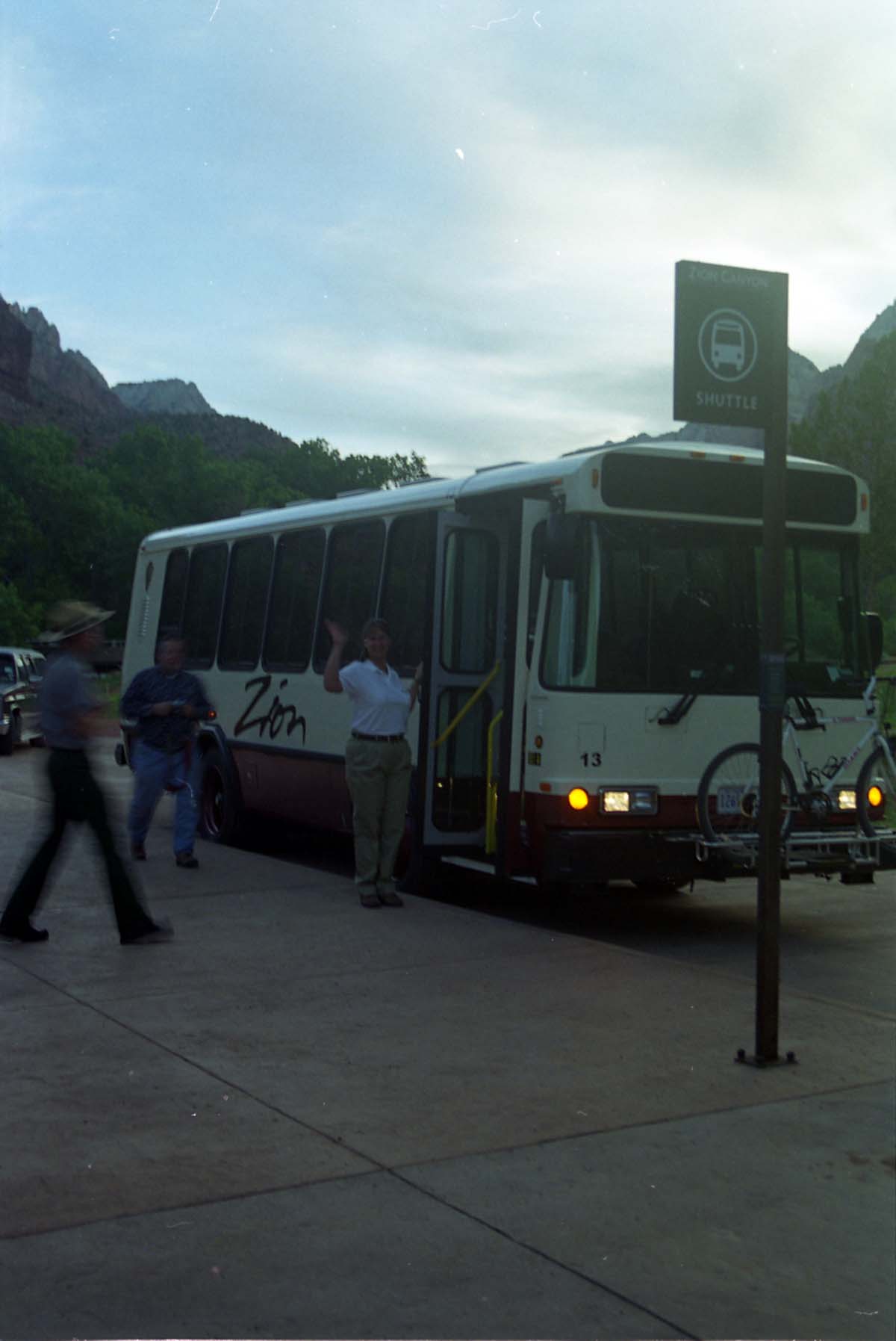Color Photos of the official launch of the Zion shuttle system- same day as the new visitor center opening.