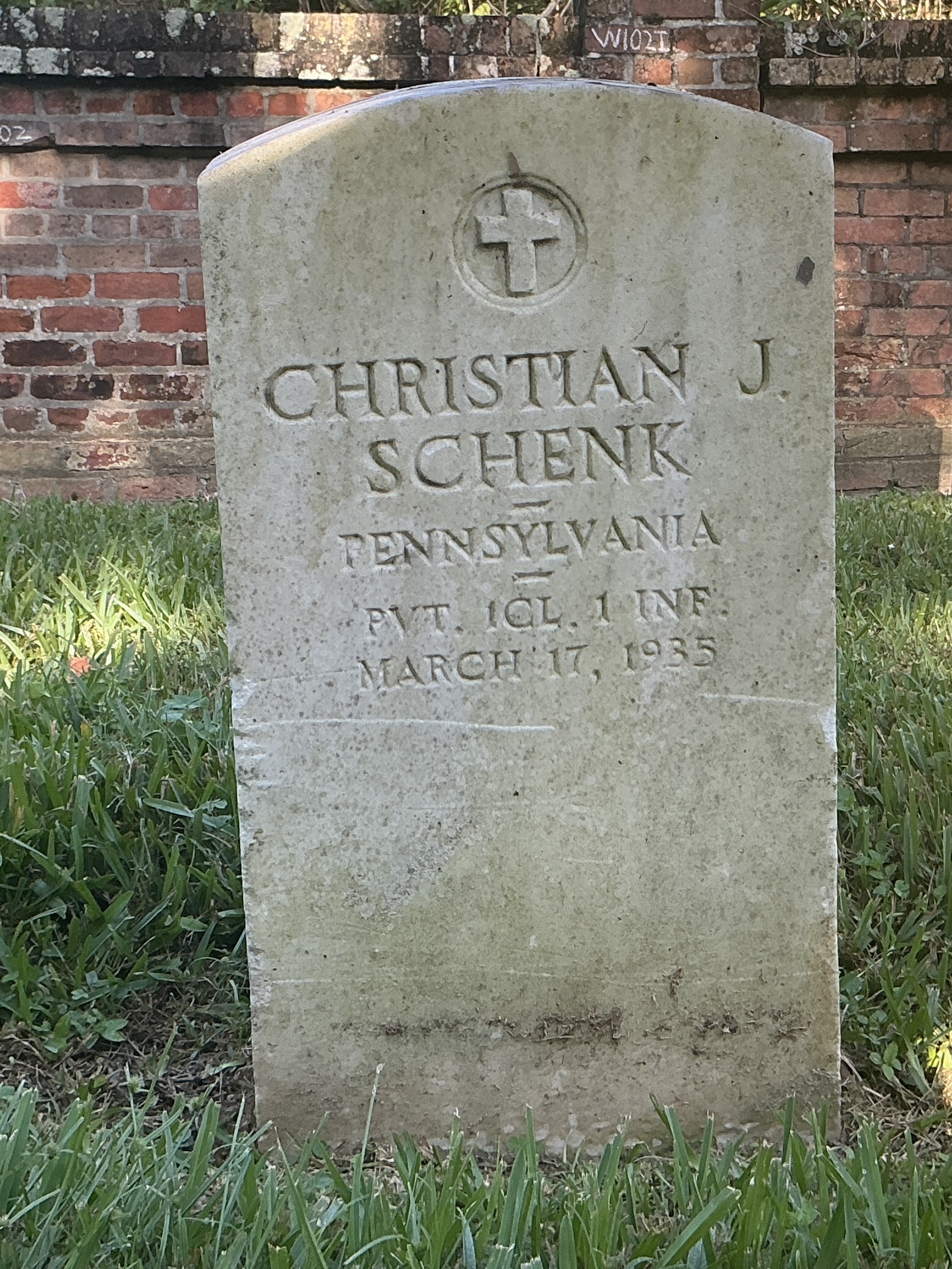 Front of upright marble headstone with flat face.