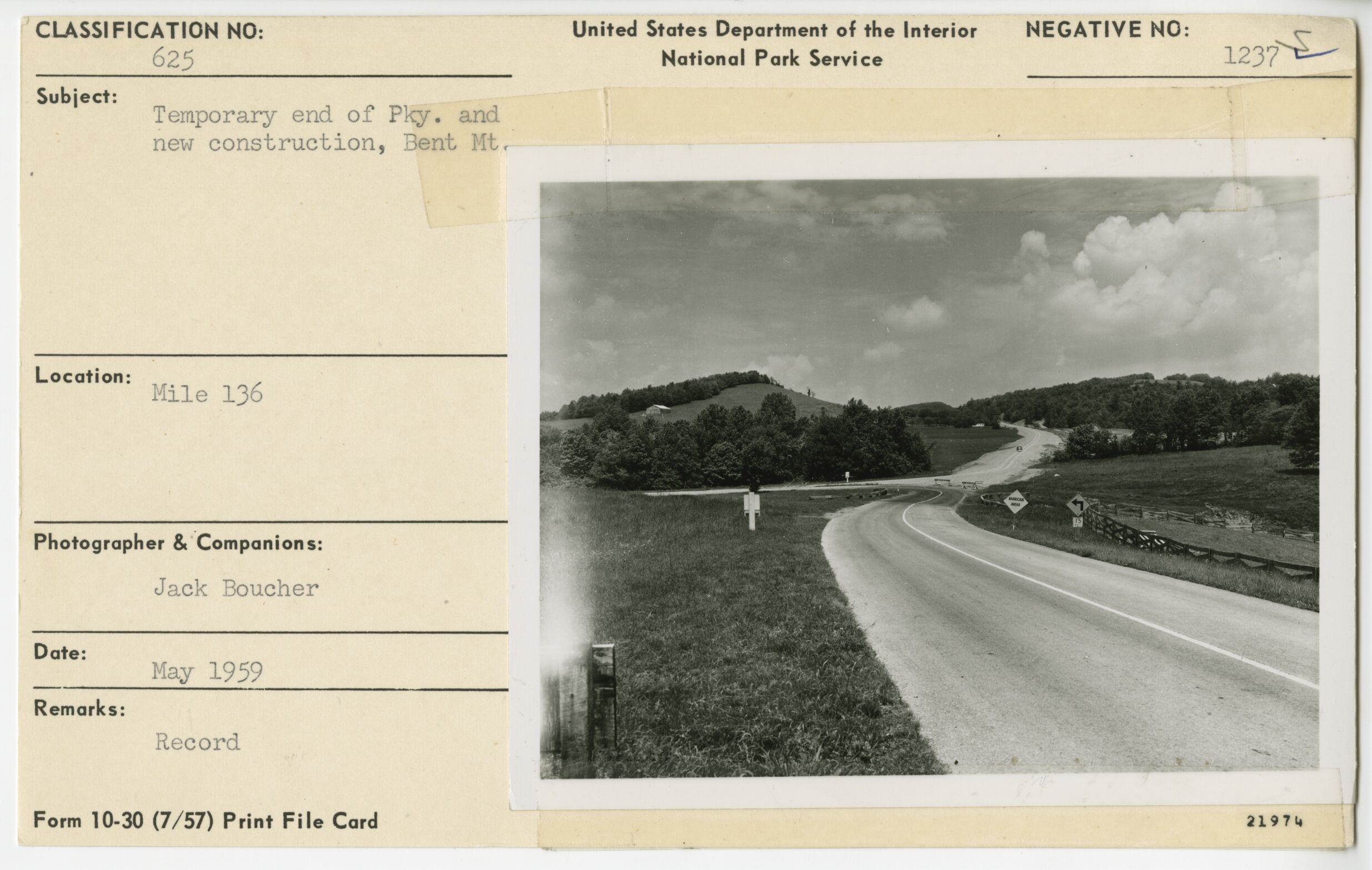 Temporary end of Parkway and new construction near Bent Mountain