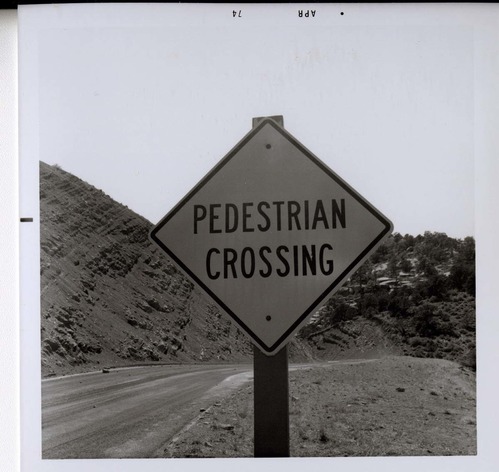 Sign reading 'Pedestrian Crossing' in Kolob Canyon.