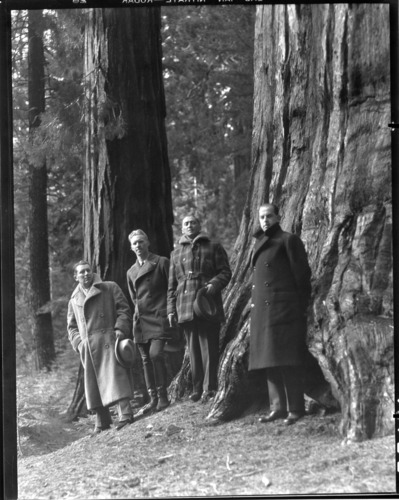Italian Ambassador party at Big Trees. L-R: Italia consul gen. Vico Amanzini, Ranger Frank Givens, Ambassador Rosso, Vice-Consul Antonio San Felice.