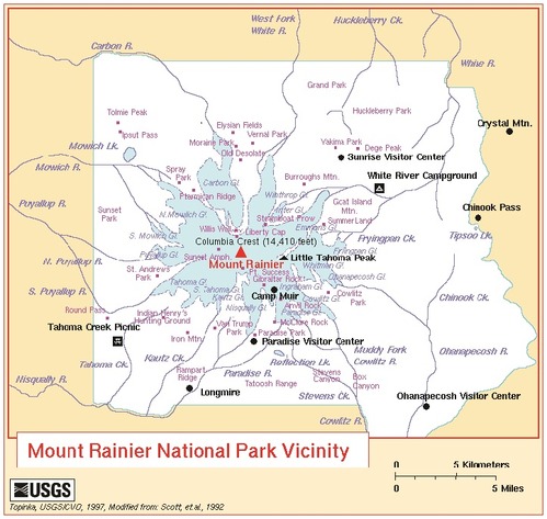Map of Mount Rainier National Park.