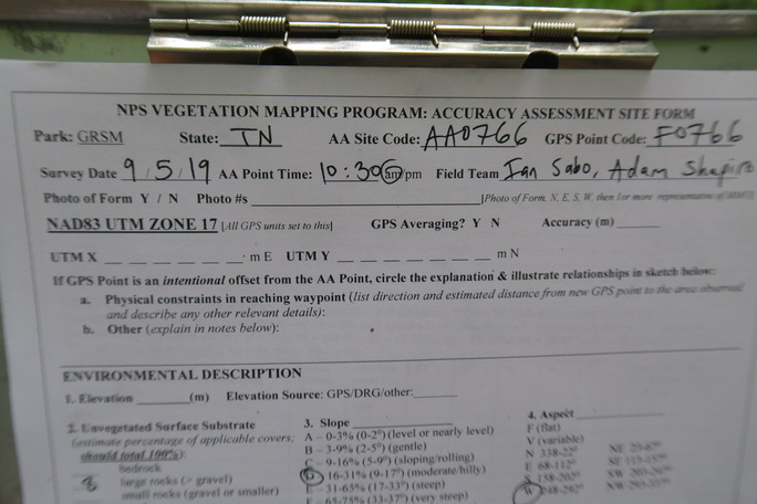 GRSM Accuracy Assessment. Plot Code: GRSM_AA_0766_1