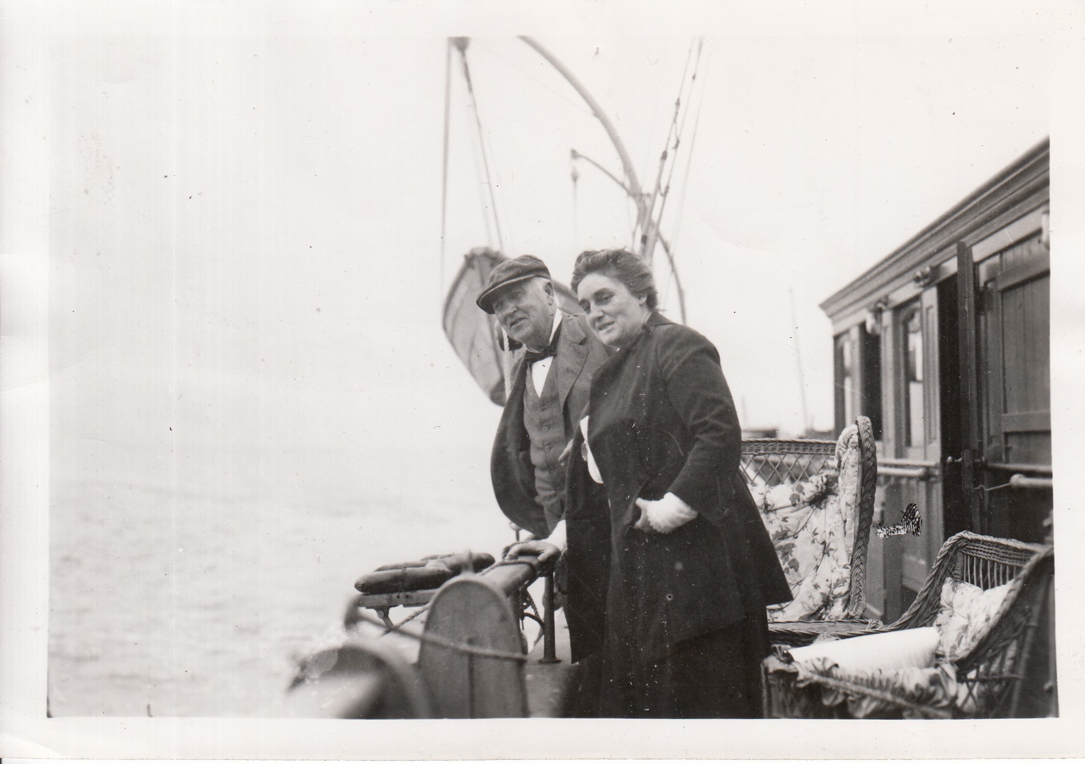 Thomas Edison and Mina Edison on a yacht.