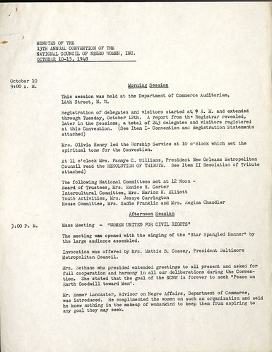National Council of Negro Women, Meeting Minutes