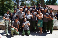 American Samoa Fire Crew and park staff. Park staff poses with members of the National Park of American Samoa fire crew at the centennial Day in the Park event in the Loomis Plaza