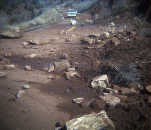 Color Photo of a rock slide along State Route 9 (SR-9).