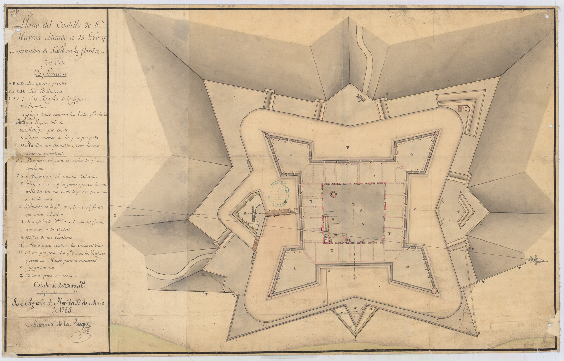 Black and white sketch plan of the fortress rooms and defenses.