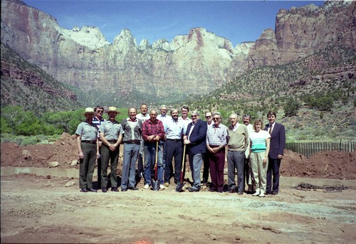 Color Photos of groundbreaking ceremony for remodeling of headquarters / visitor center building.