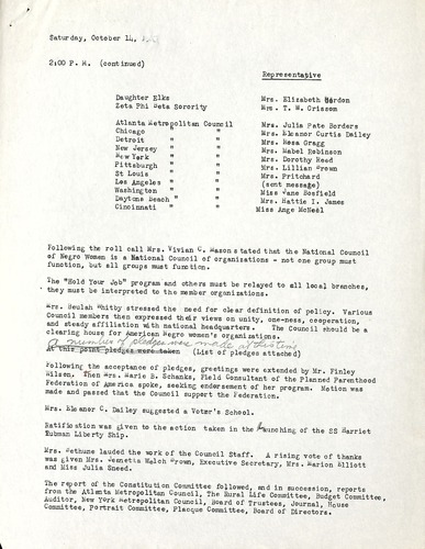 National Council of Negro Women, Meeting Minutes