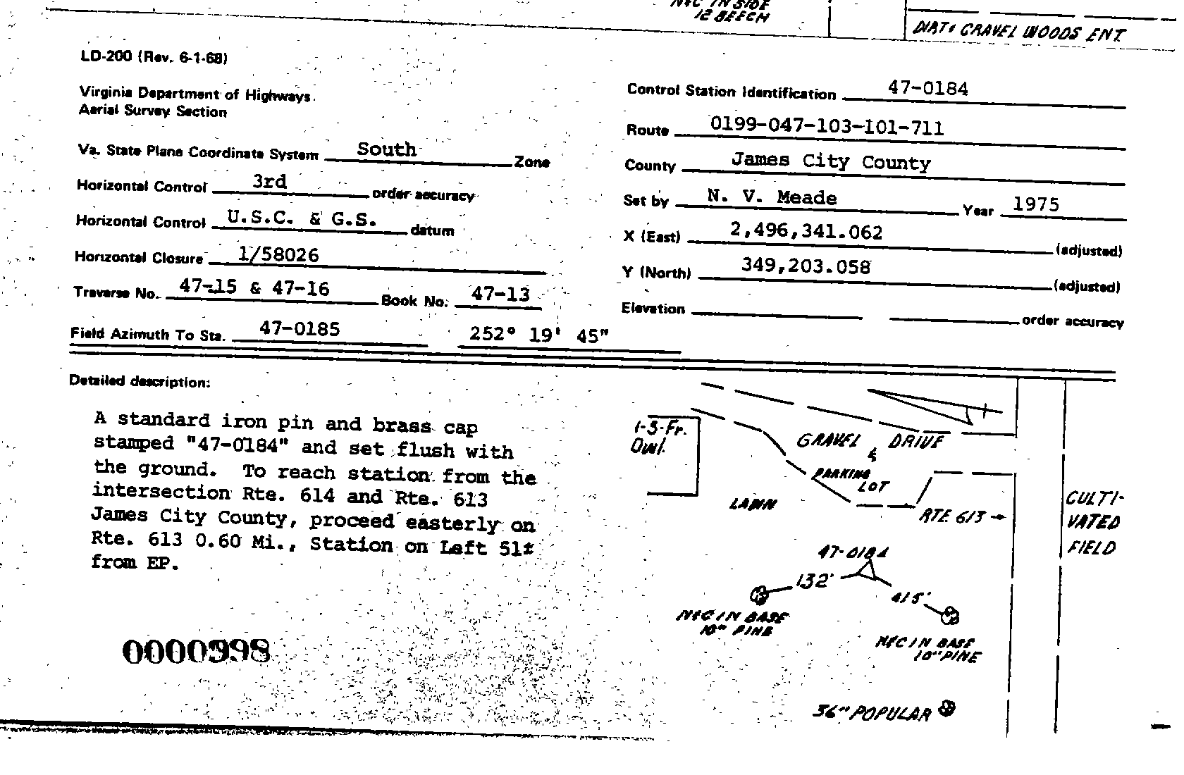 00000998 Survey Monumentation Sketch