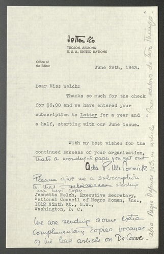 Correspondence regarding "The Aframerican Woman's Journal