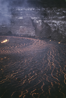 A large lava lake within a crater.
