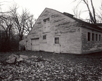 Northern exterior of the Carriage House in black and white