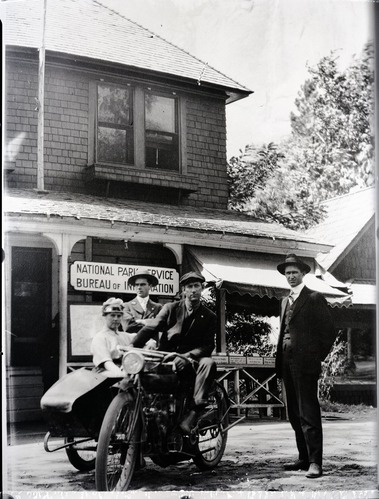 Supt. Lewis in the background. Horace Albright on the right. copied by Phillips