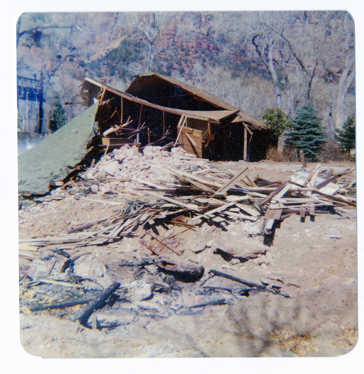 The destruction of the lodge pool and bathhouse.