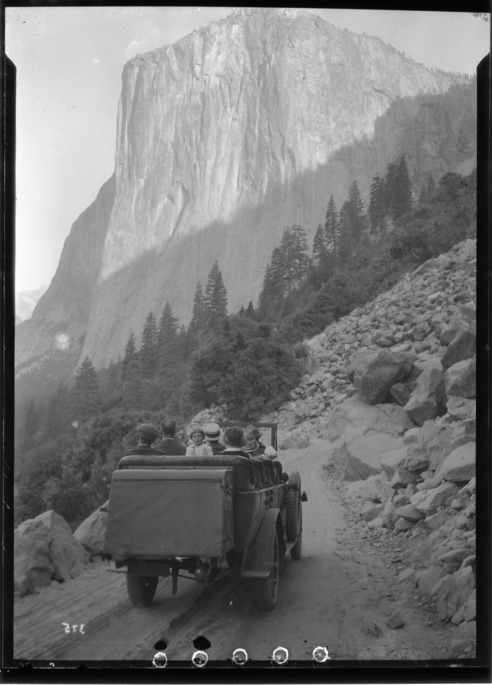 Early type motor bus on Oak Flat Road [Slide: 201-SL09-1164].