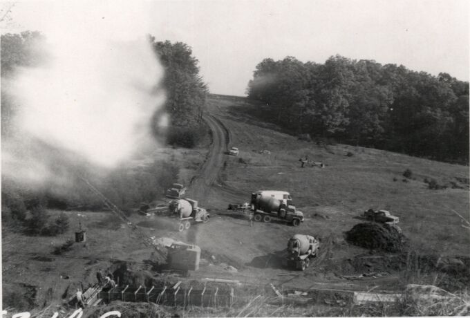 Placing concrete in box culvert at Station 627+45