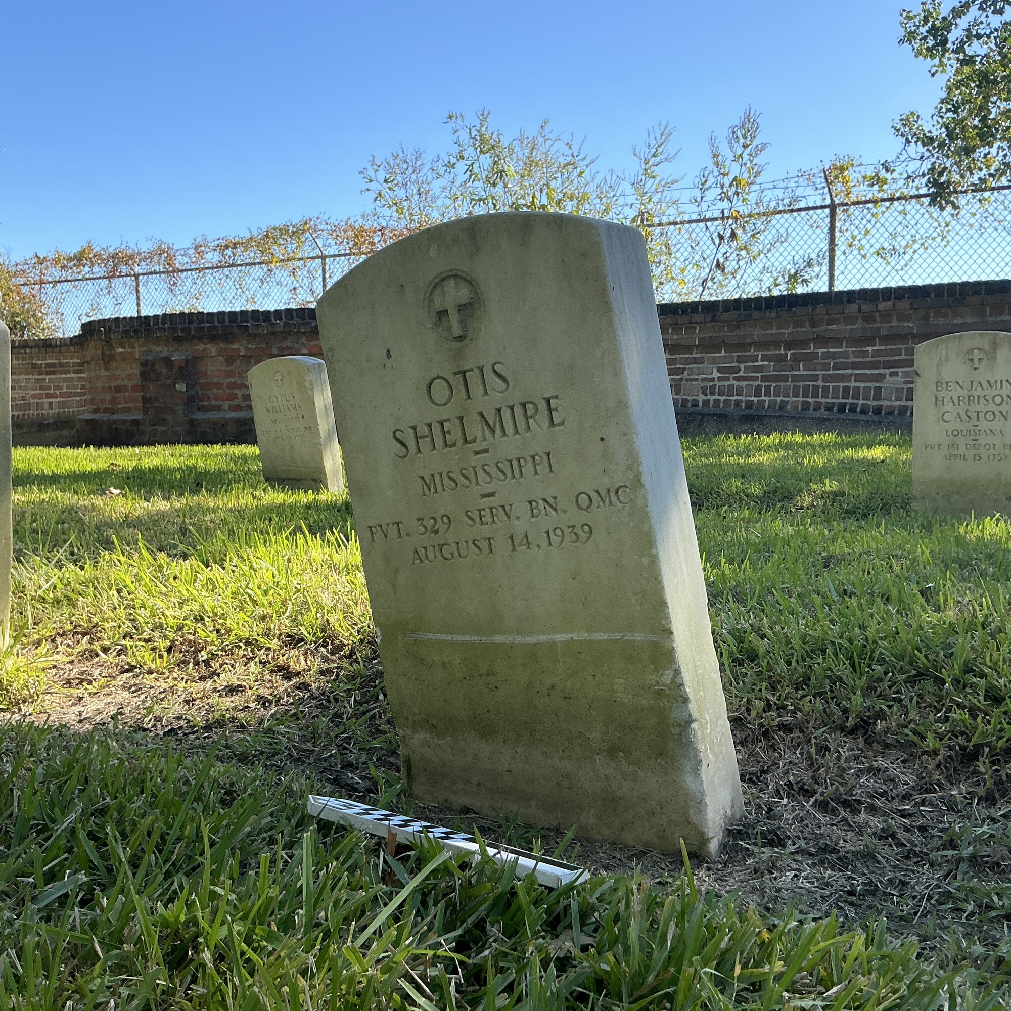 Extra image of upright marble headstone with flat face.