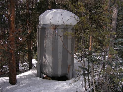 Condition of existing water tank at Green Mountain housing area prior to replacement project in Rocky Mountain National Park, 2008.