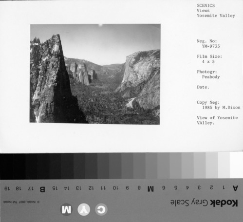 Copy Neg: 1985 by M. Dixon. View of Yosemite Valley.