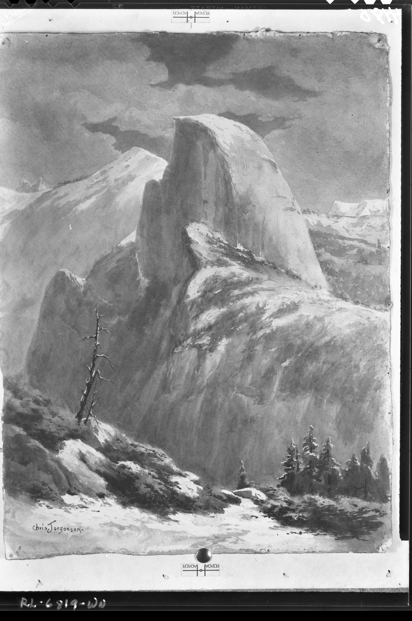 Snow on Half Dome & Cloud's Rest. Water color.