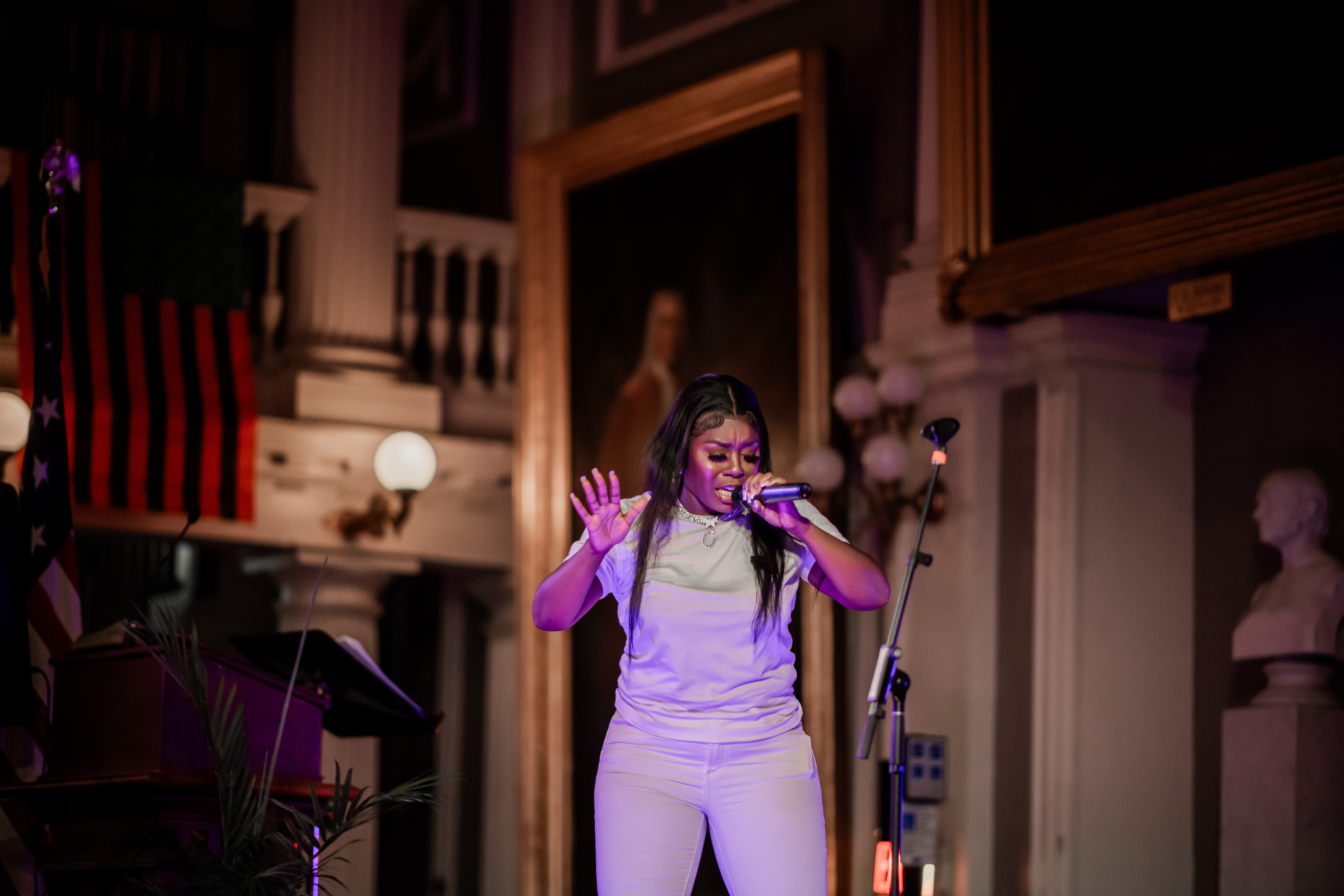 Cakeswagg performing on the stage of the Great Hall. 