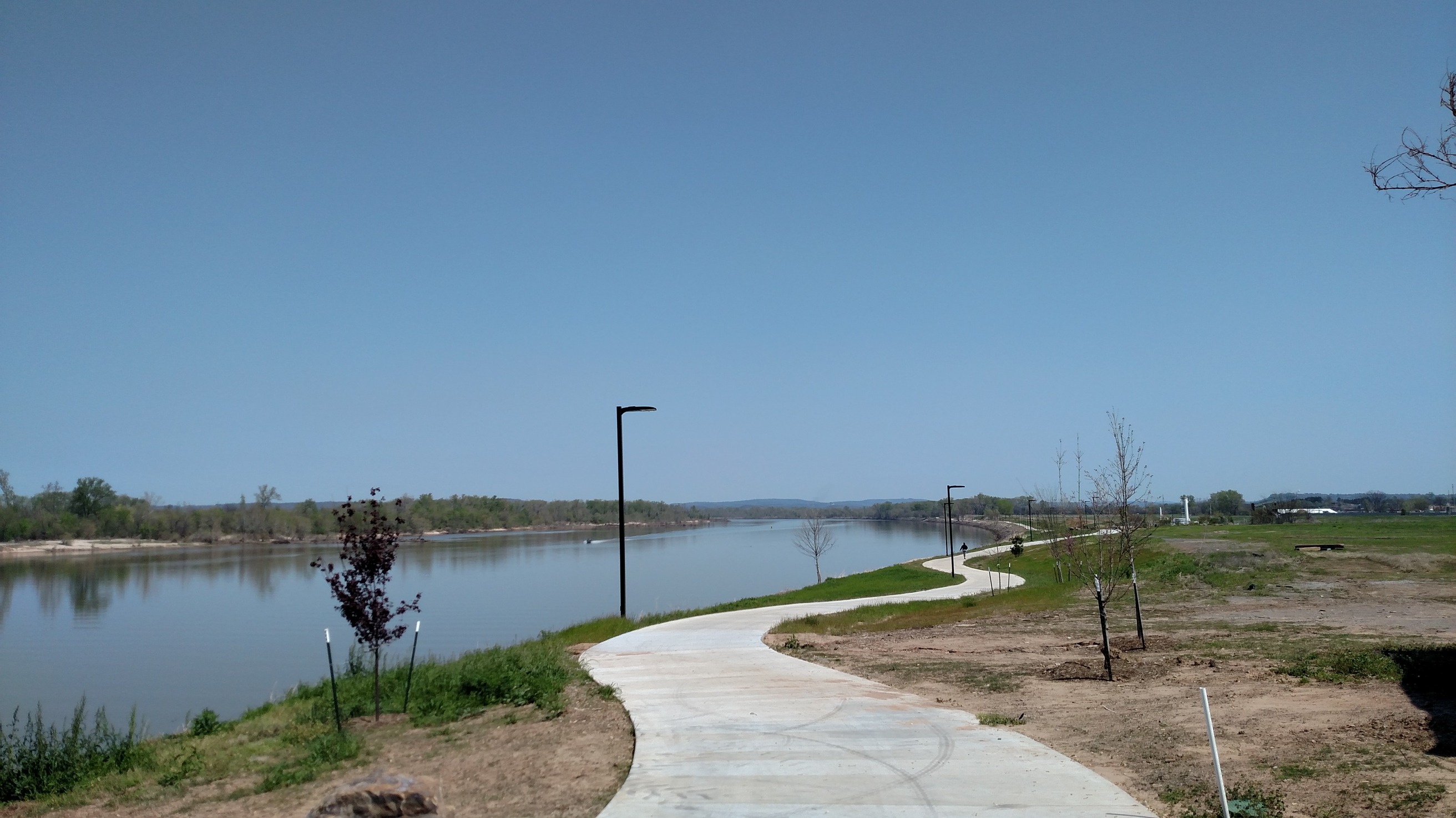 The River Trail runs along the Arkansas River at the Fort Smith National Historic Site in Fort Smith, Arkansas