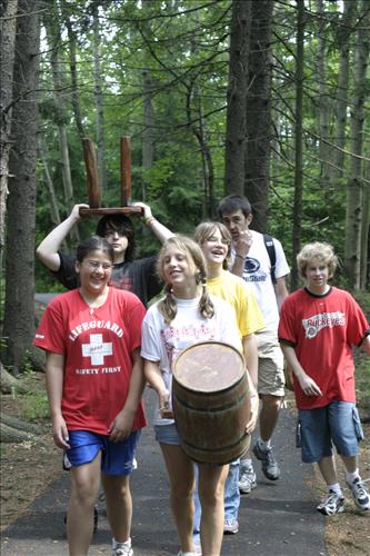 Summer theater campers walking