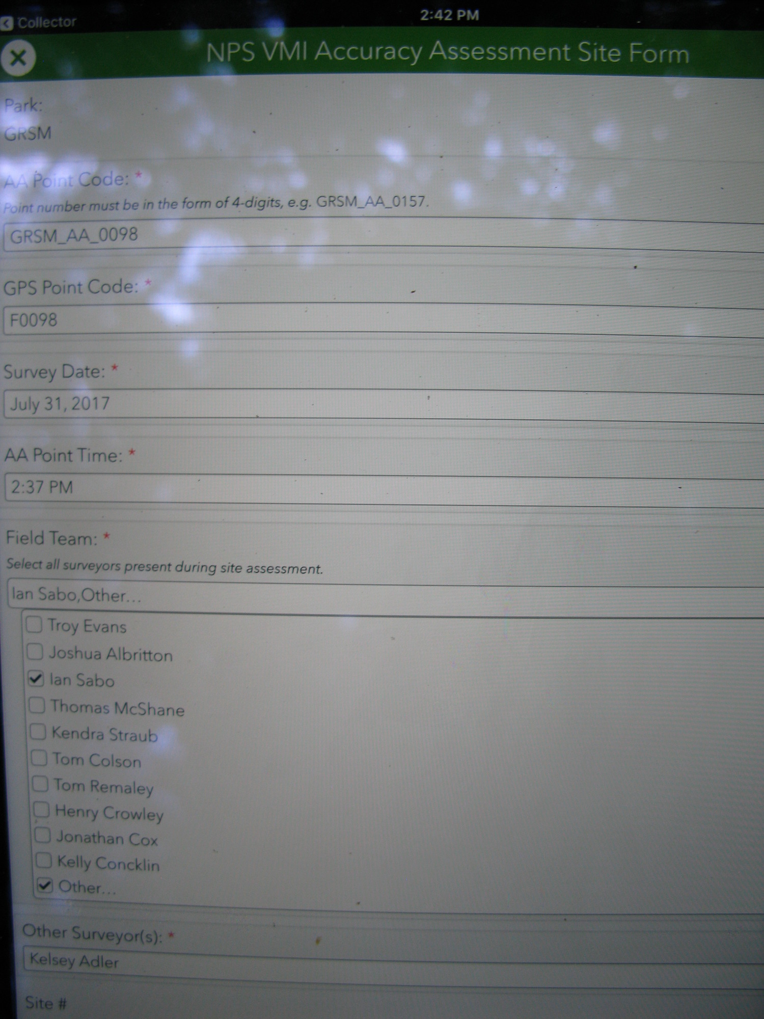 GRSM Accuracy Assessment. Plot Code: GRSM_AA_0098_1