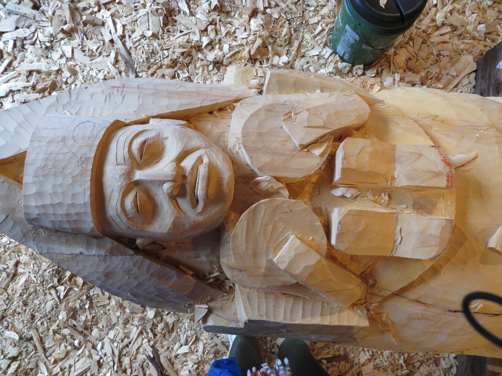 Close Up of Mother-in-Law's Face on the Waasgo Legend Pole 