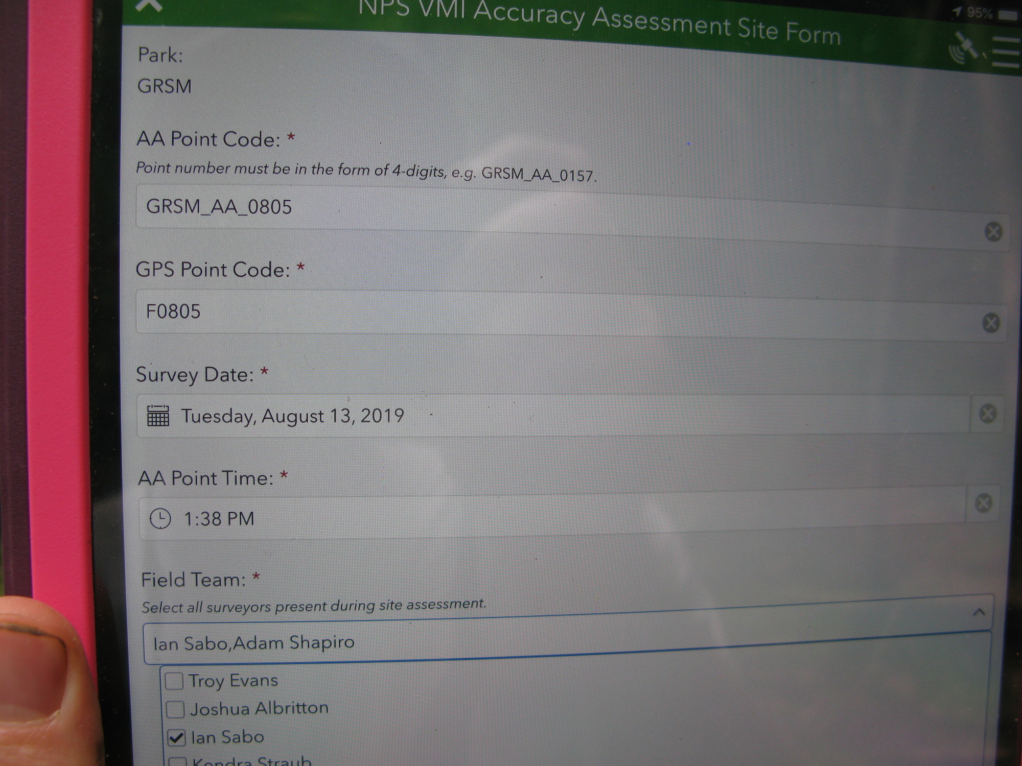 GRSM Accuracy Assessment. Plot Code: GRSM_AA_0805_1