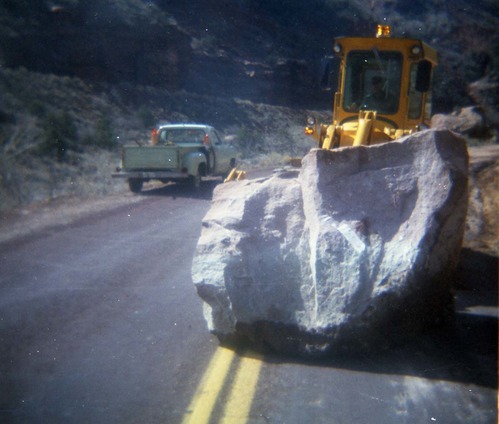 Color Photo of a rock slide along State Route 9 (SR-9).