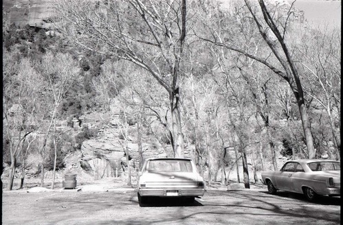 BW photos of visitors using Grotto Picnic Area.