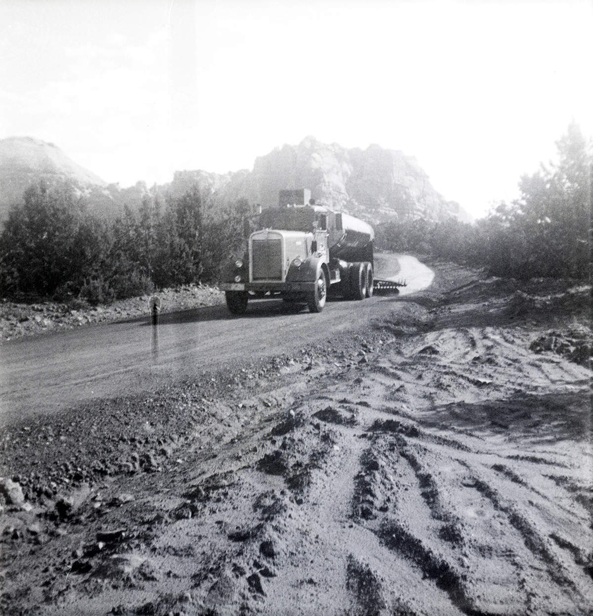 Construction vehicle during chipsealing of Kolob Canyon Road.