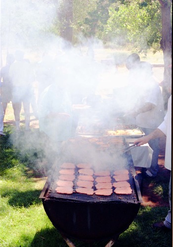 Color Photos of the parks 72nd anniversary celebrations- cake cutting, barbecue, speakers.