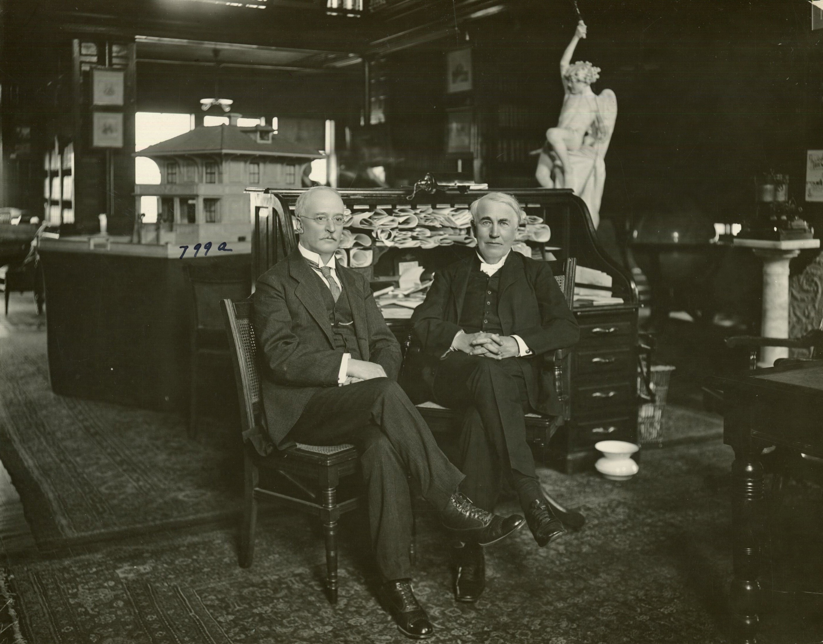Thomas Edison in the Library of his West Orange Laboratory with Dr. Rudolf Diesel.