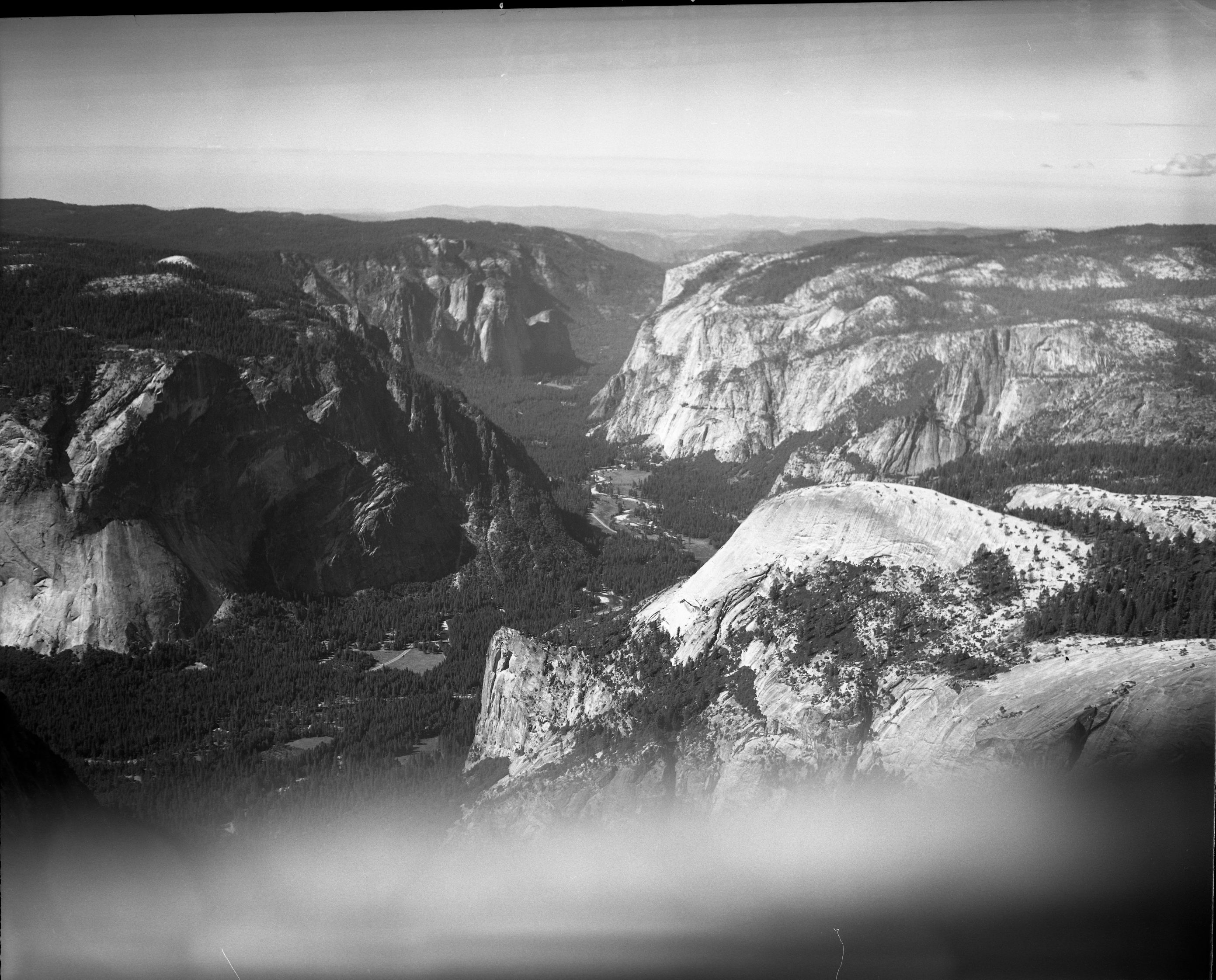 Aerial photograph of flight over park, Yosemite Valley.