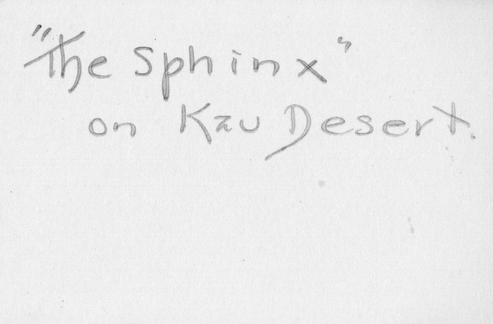 The backside of an image of a large lava formation in the Kaʻu desert. There is a caption along the top of the image, that reads, " ʻThe Sphinxʻ on Kaʻu Desert."