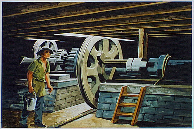 Man with portage mechanism that powers the lifting actions.