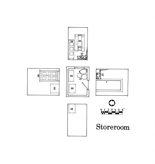 Interpretive Period: 1860. Illustration depicts the plan of the storeroom.