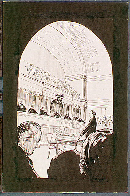 Contemporary scene of an argument before the United States Supreme Court.