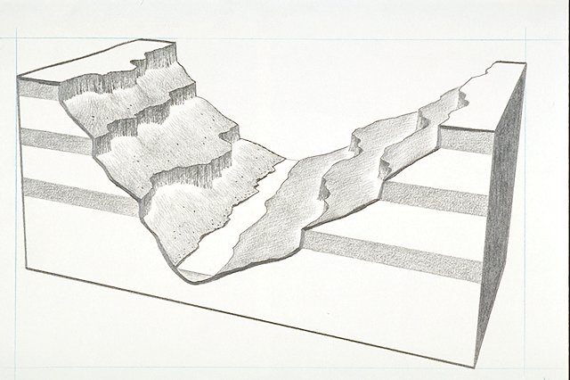Cross-section diagram of a canyon with deferential erosion.