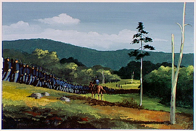 General William T. Sherman with troops marching up Kennesaw Mountain to Olley's Creek, July 28, 1864.