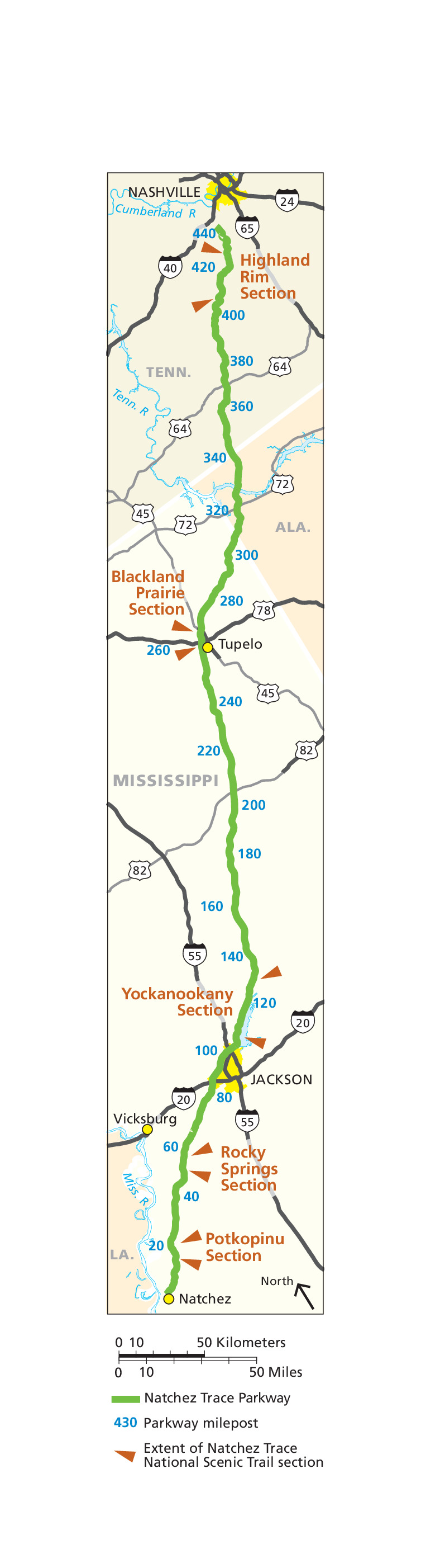 Natchez Trace National Scenic Trail Park Map