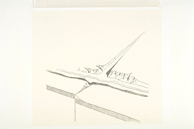 An aerial oblique cutaway view of Bright Angel Fault, viewed from the south showing the displacement on the cutaway face and the relationship of the fault line to the Bright Angel and Garden Creek canyons.